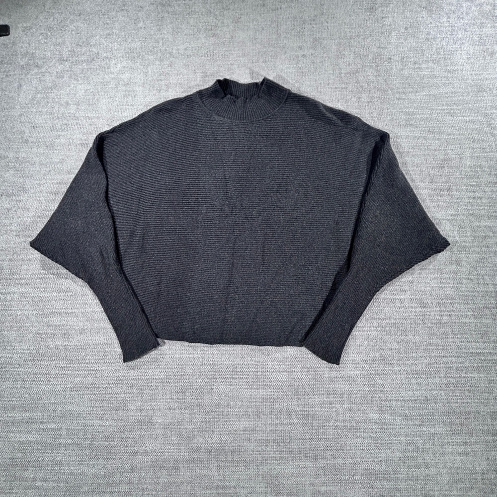 Zara Knit Mock Neck Sweater Womens Small Charcoal Grey Excellent Dolman Ribbed